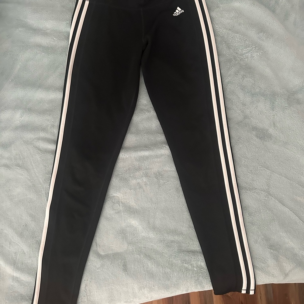 Adidas Black Leggings with Cream Stripes